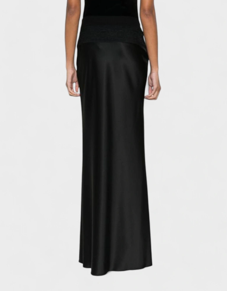 Satin Lace Long Skirt Black