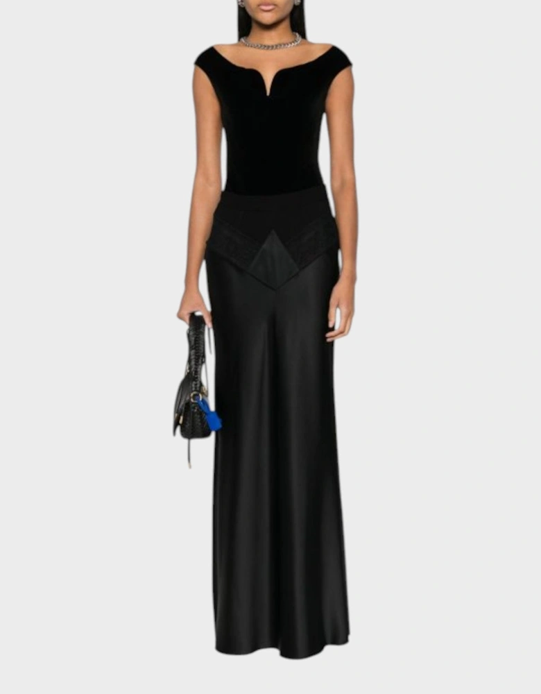 Satin Lace Long Skirt Black