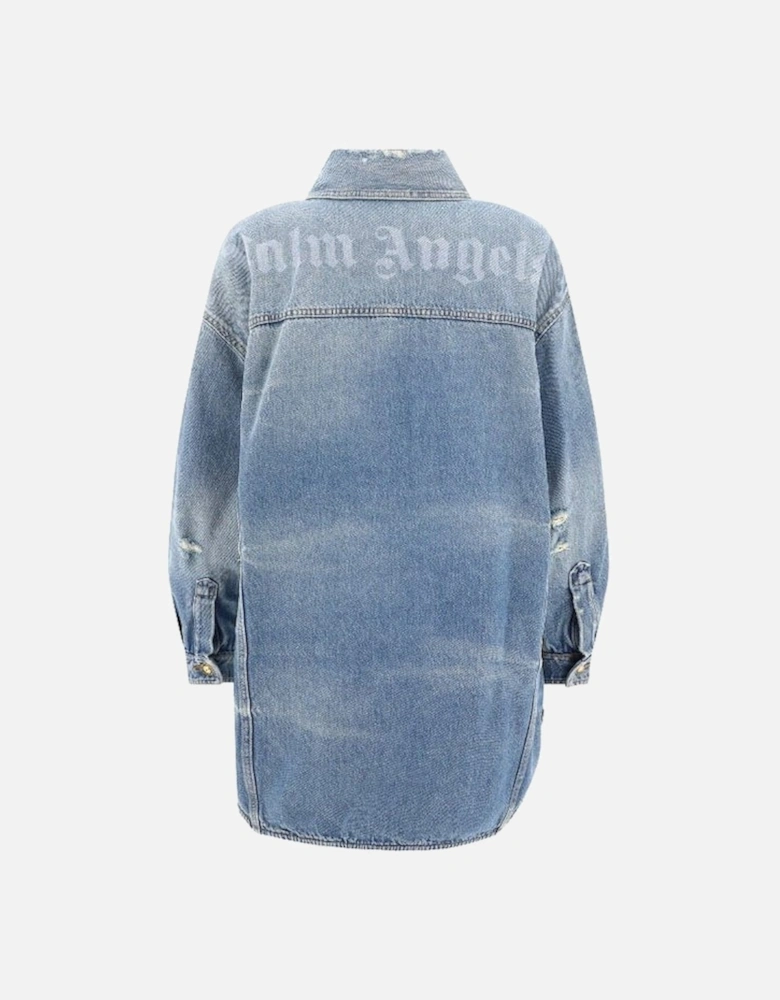 Washed Logo Denim Overshirt Blue