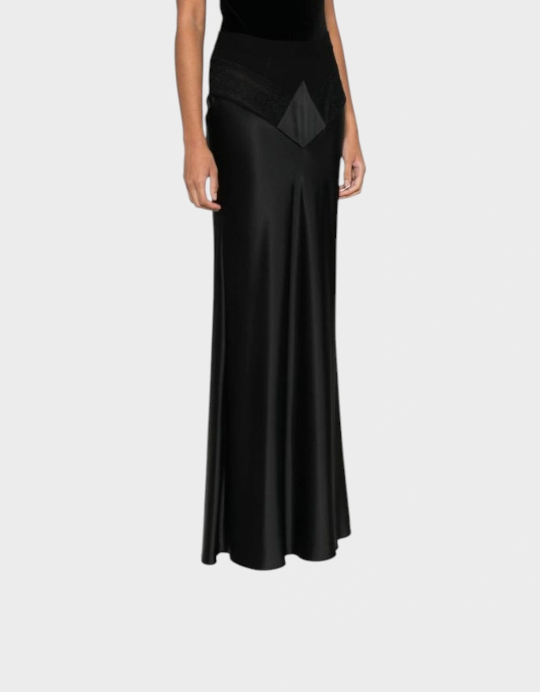 Satin Lace Long Skirt Black