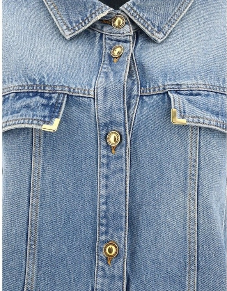 Washed Logo Denim Overshirt Blue