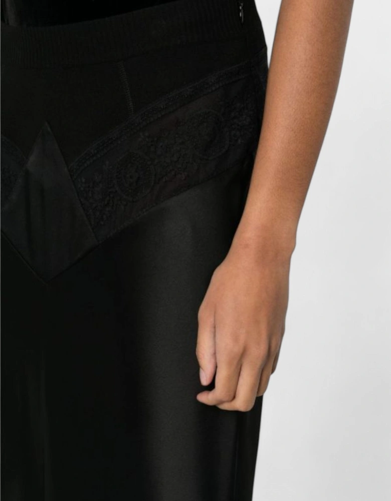 Satin Lace Long Skirt Black