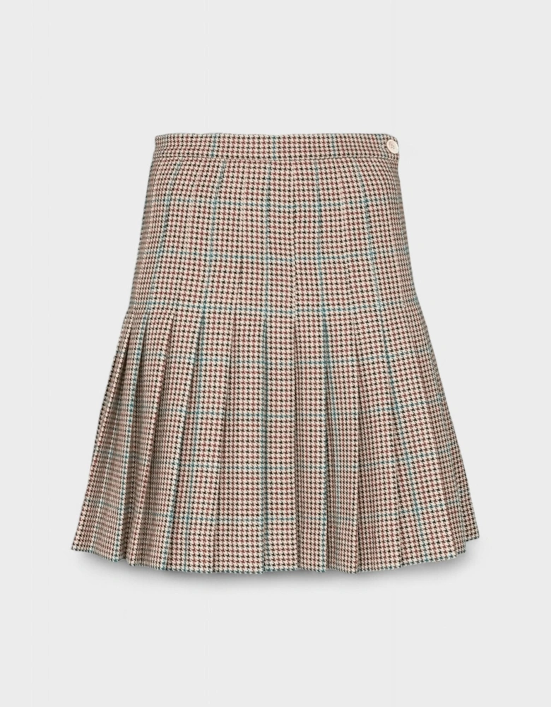 Check Pleated Mini Skirt All Over Beige
