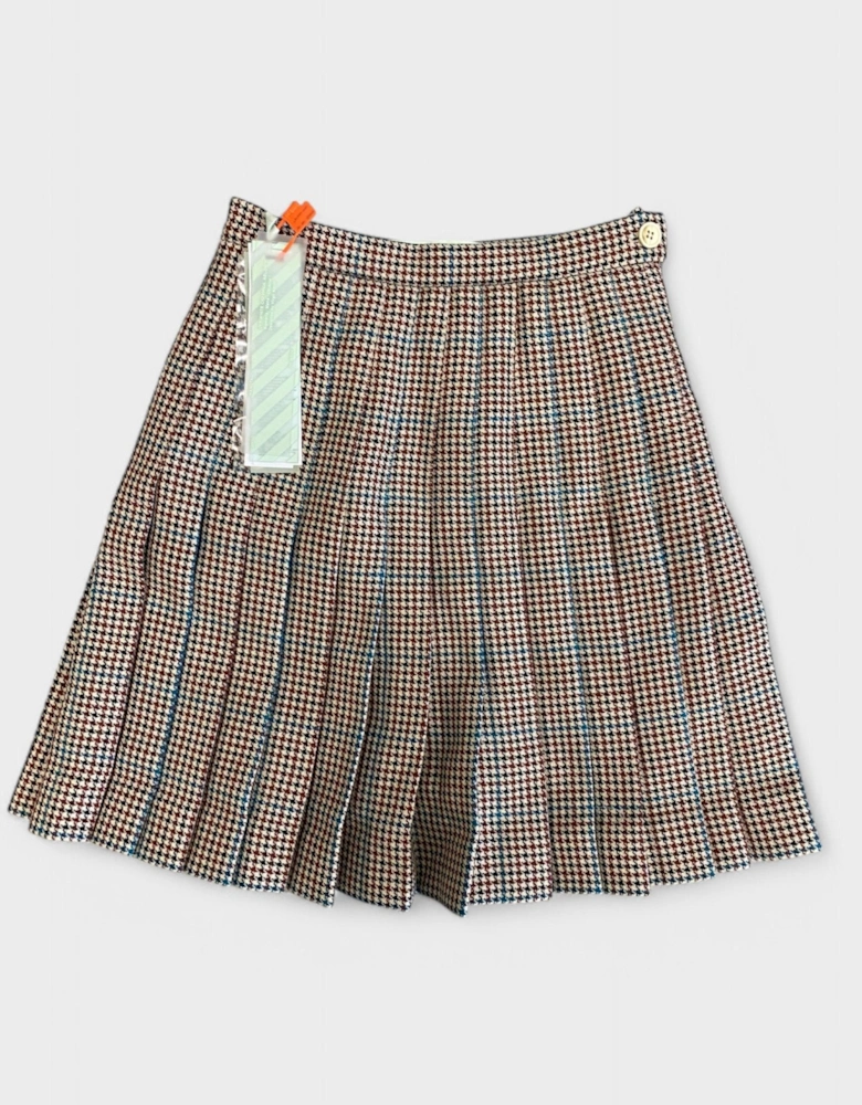 Check Pleated Mini Skirt All Over Beige