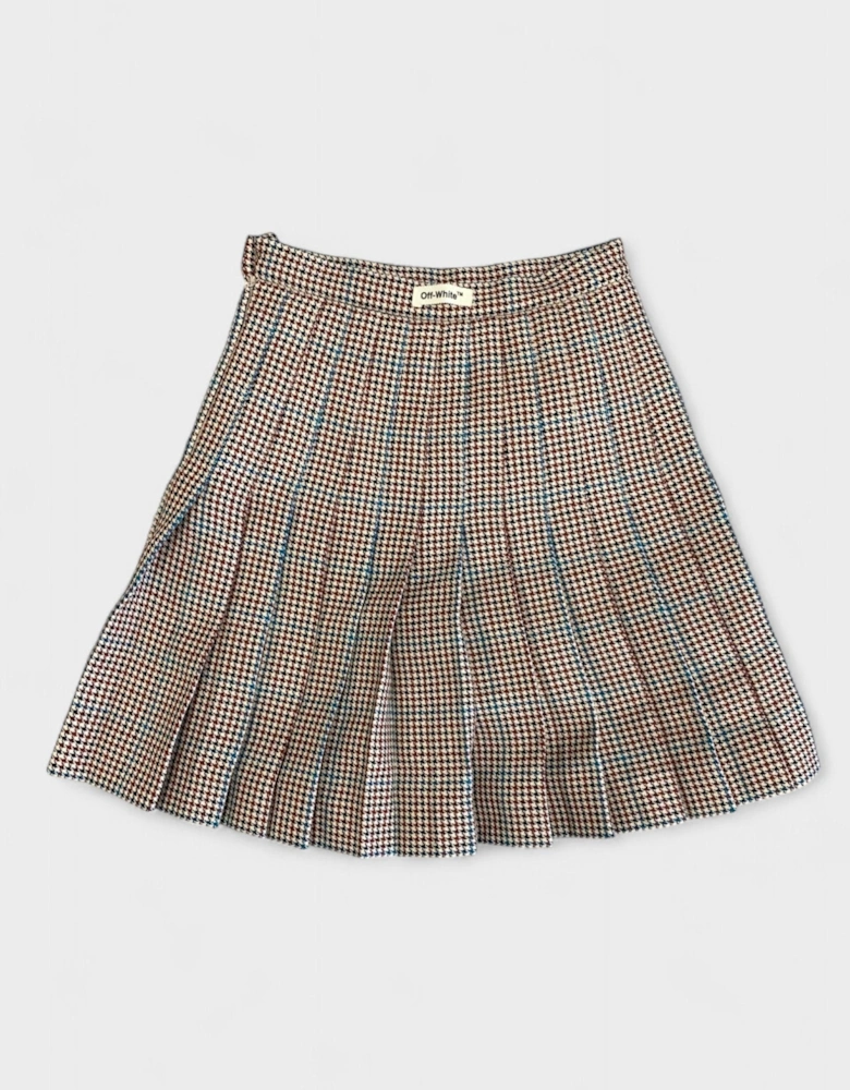 Check Pleated Mini Skirt All Over Beige