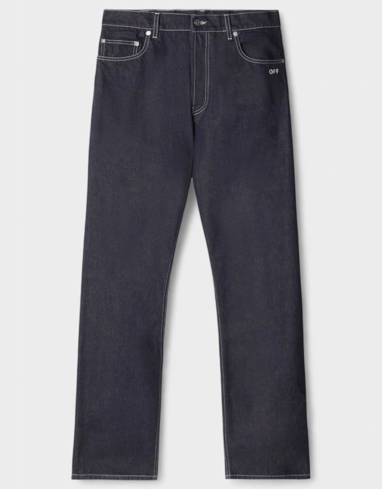 Off Embroidered Loose Jeans Blue