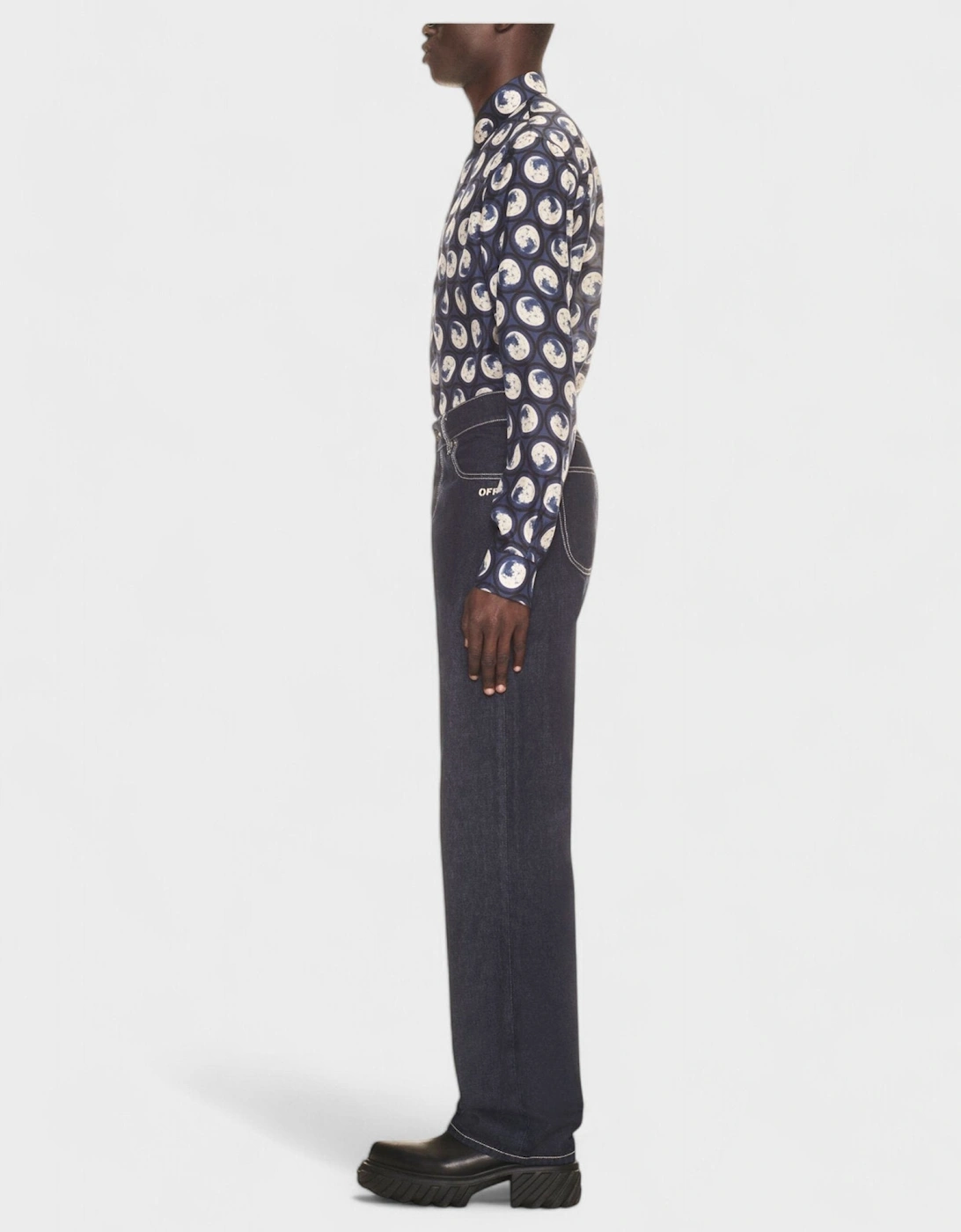 Off Embroidered Loose Jeans Blue