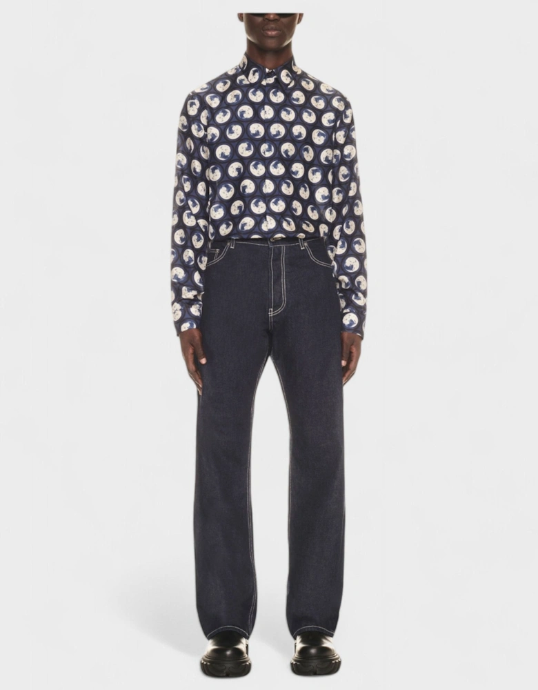 Off Embroidered Loose Jeans Blue