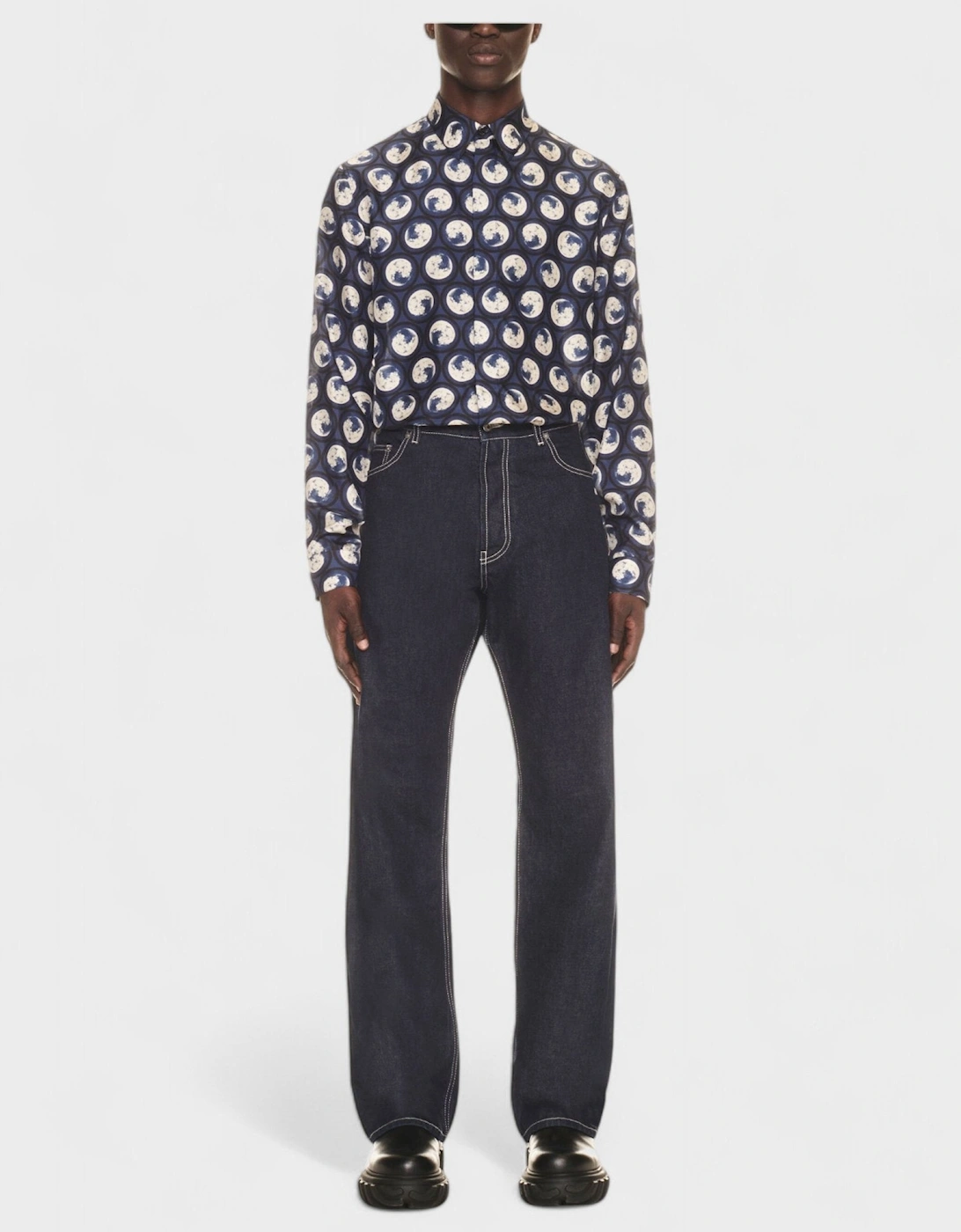 Off Embroidered Loose Jeans Blue