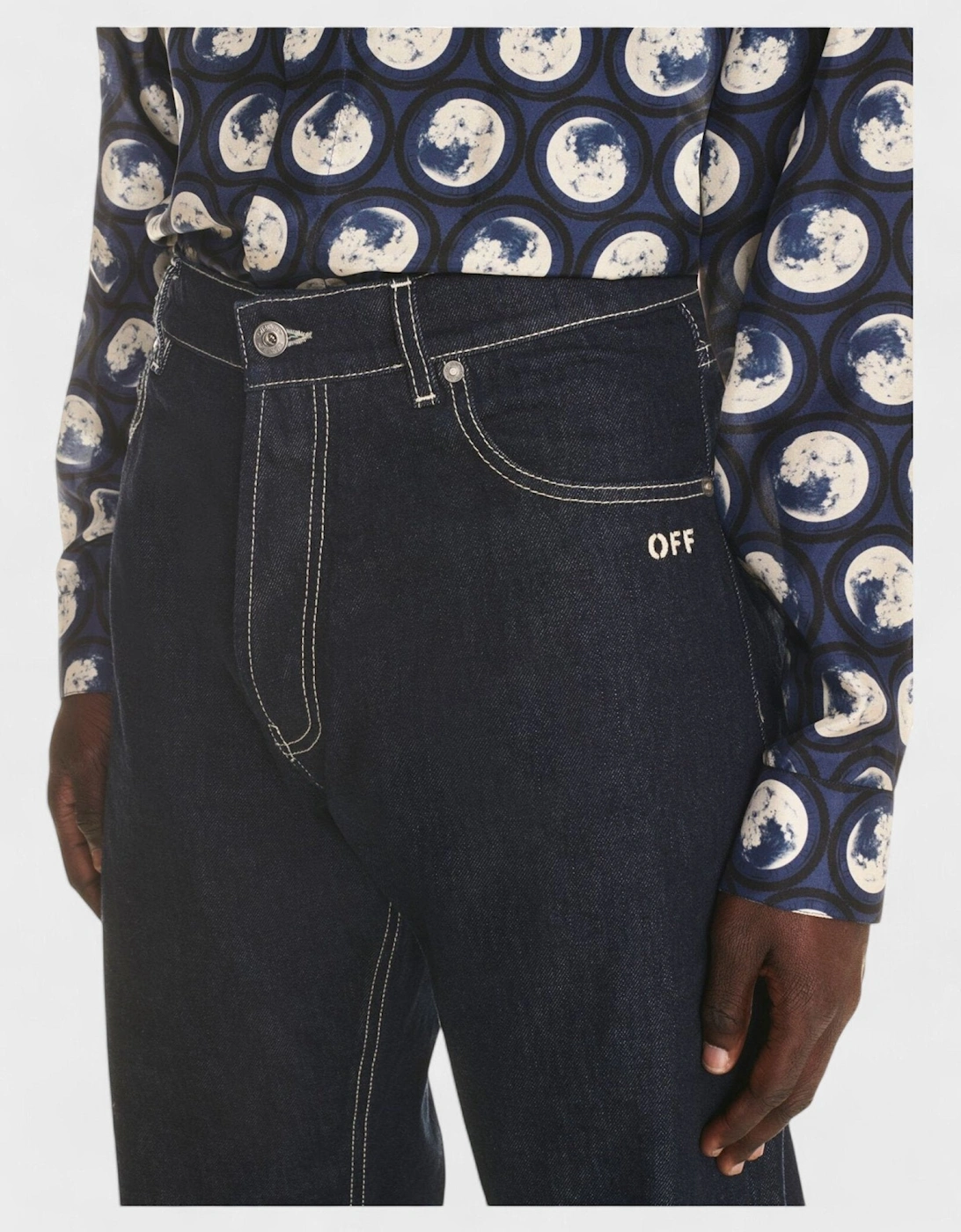 Off Embroidered Loose Jeans Blue