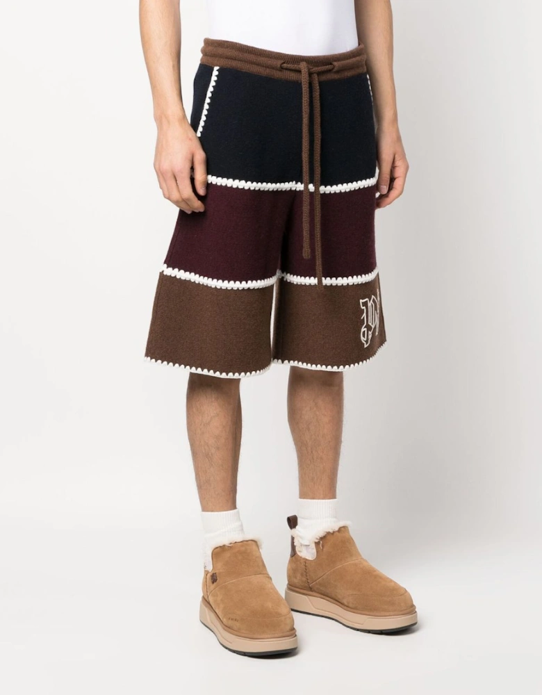 Pa Monogram Strip Knit Shorts Navy Blue