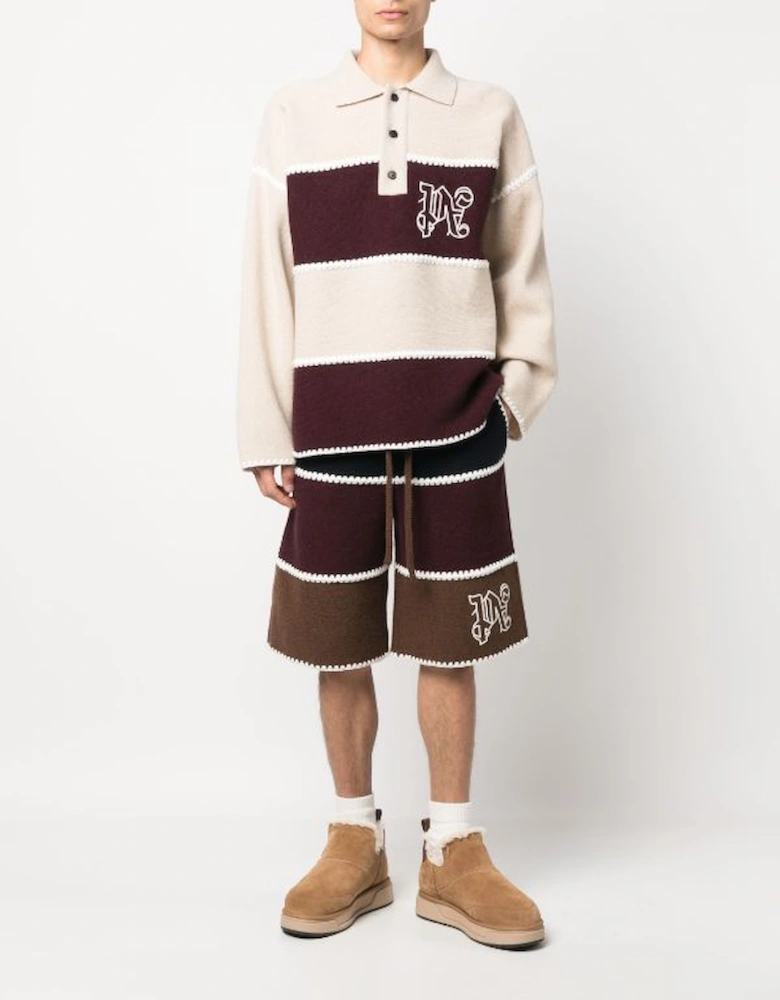 Pa Monogram Strip Knit Shorts Navy Blue