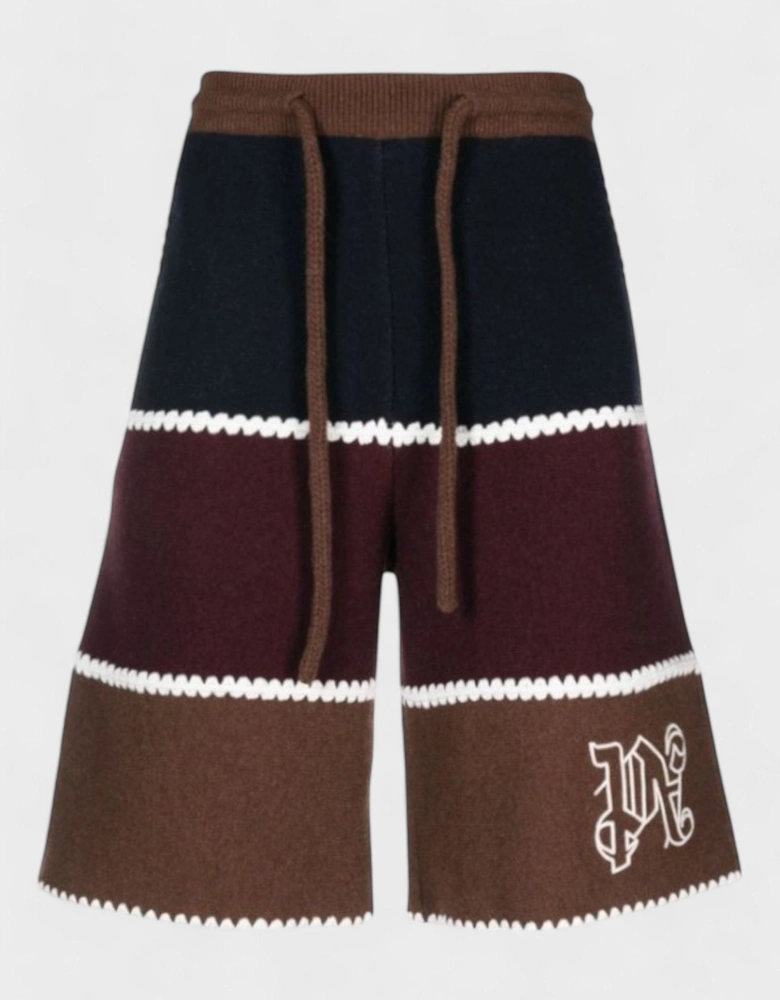 Pa Monogram Strip Knit Shorts Navy Blue
