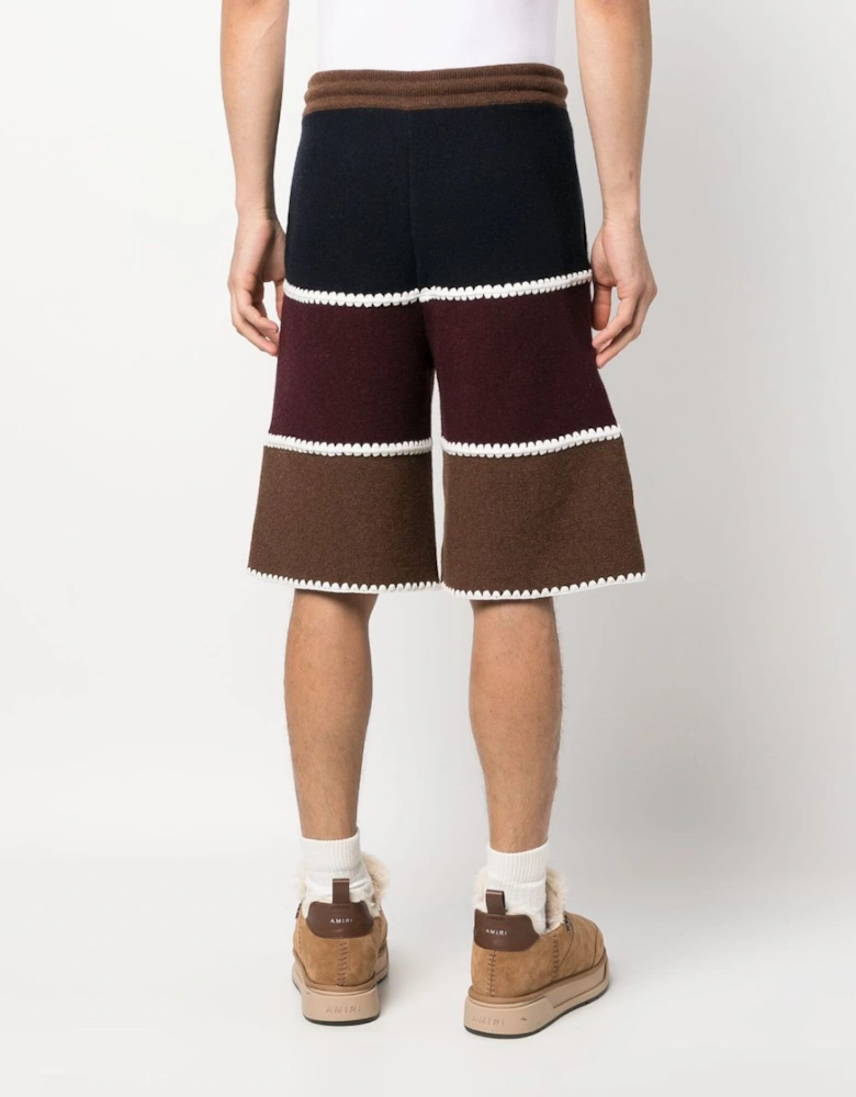 Pa Monogram Strip Knit Shorts Navy Blue