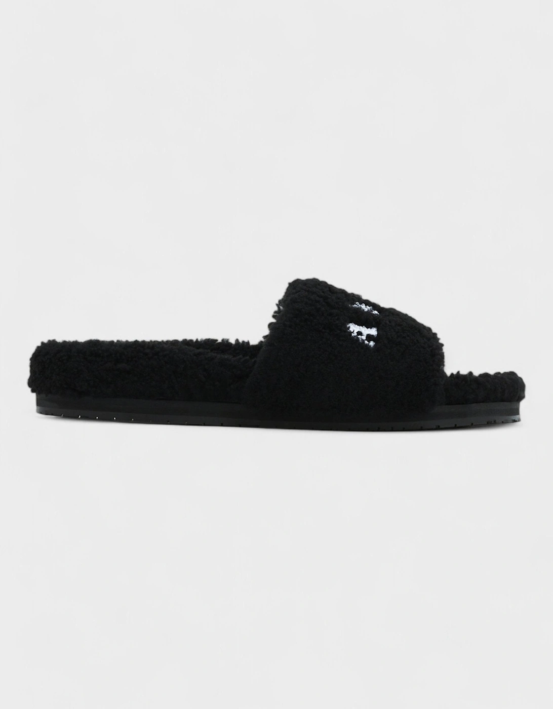 Shearling Fur Logo Slippers Black, 4 of 3