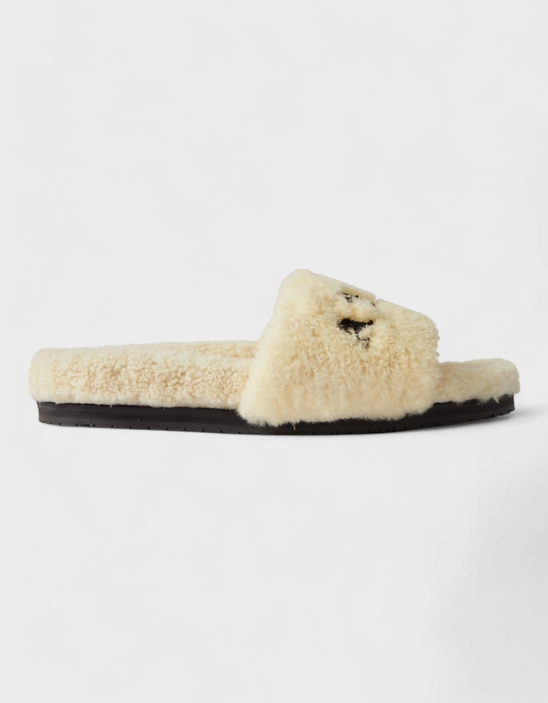 Shearling Fur Logo Slippers Beige, 5 of 4
