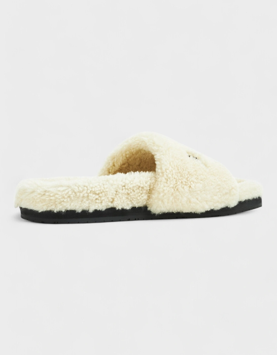 Shearling Fur Logo Slippers Beige