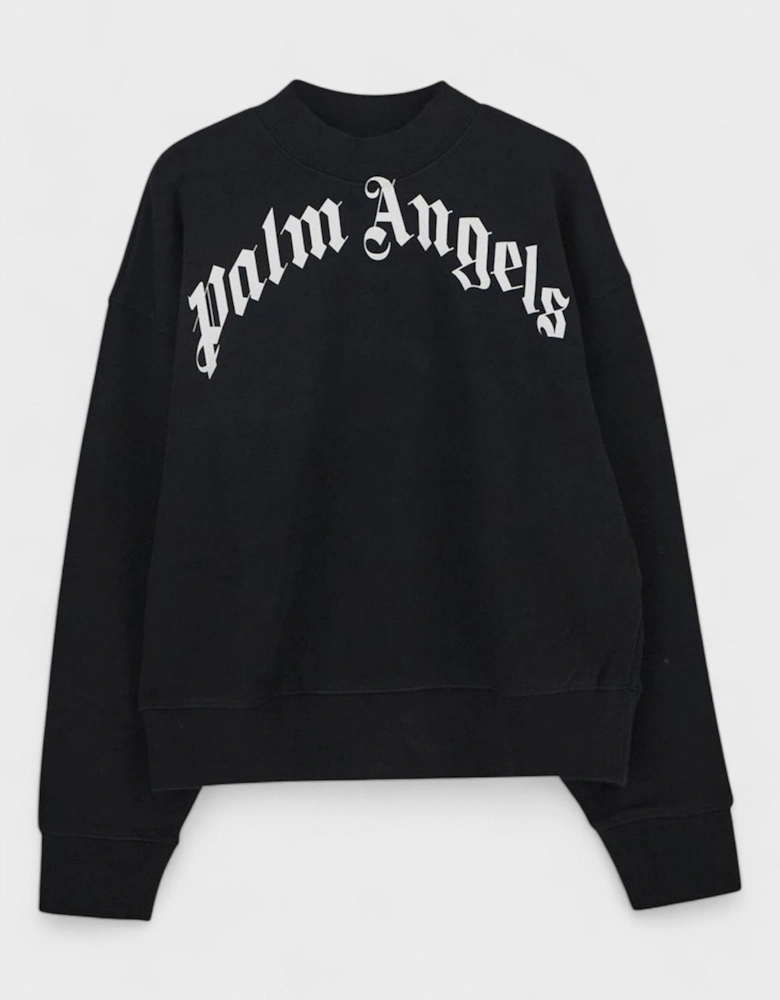 Boys Classic Curved Logo Crewneck Black