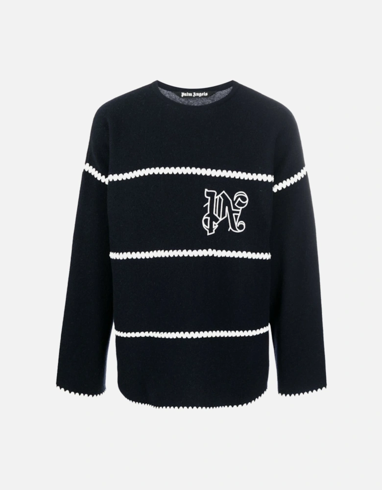 Monogram Striped Sweater Navy Blue