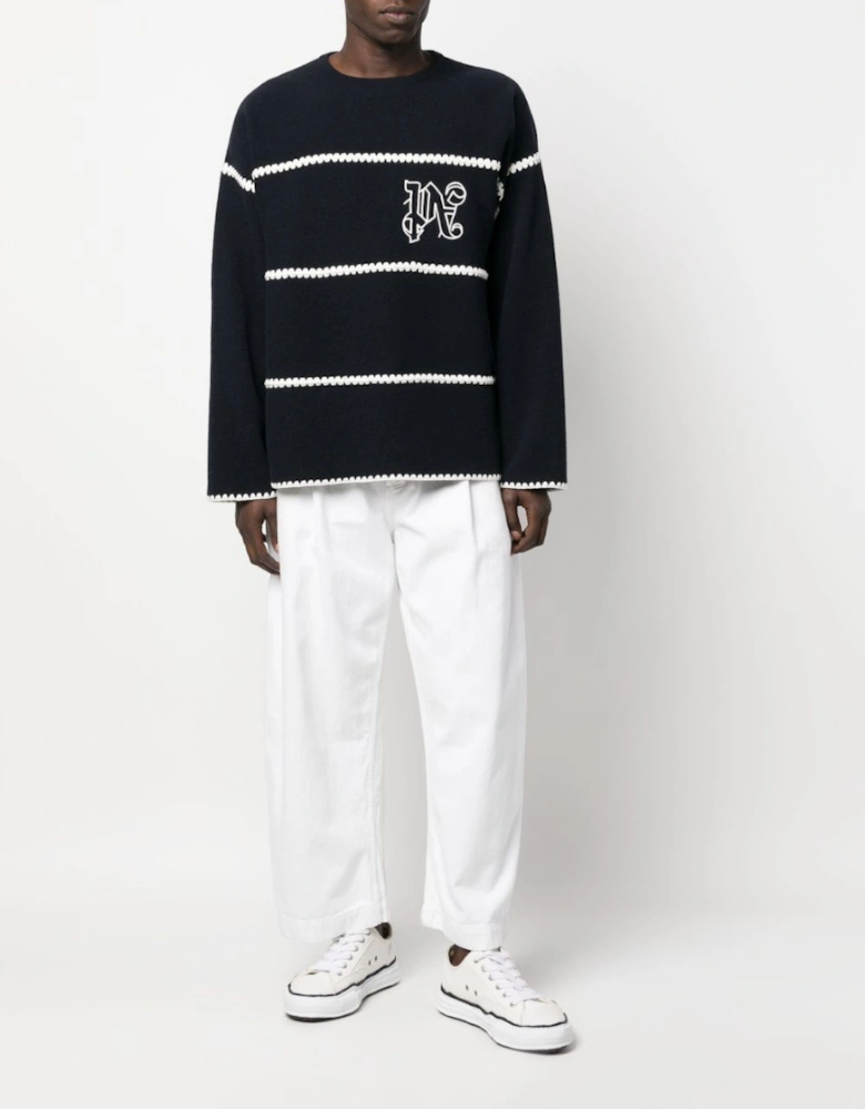 Monogram Striped Sweater Navy Blue