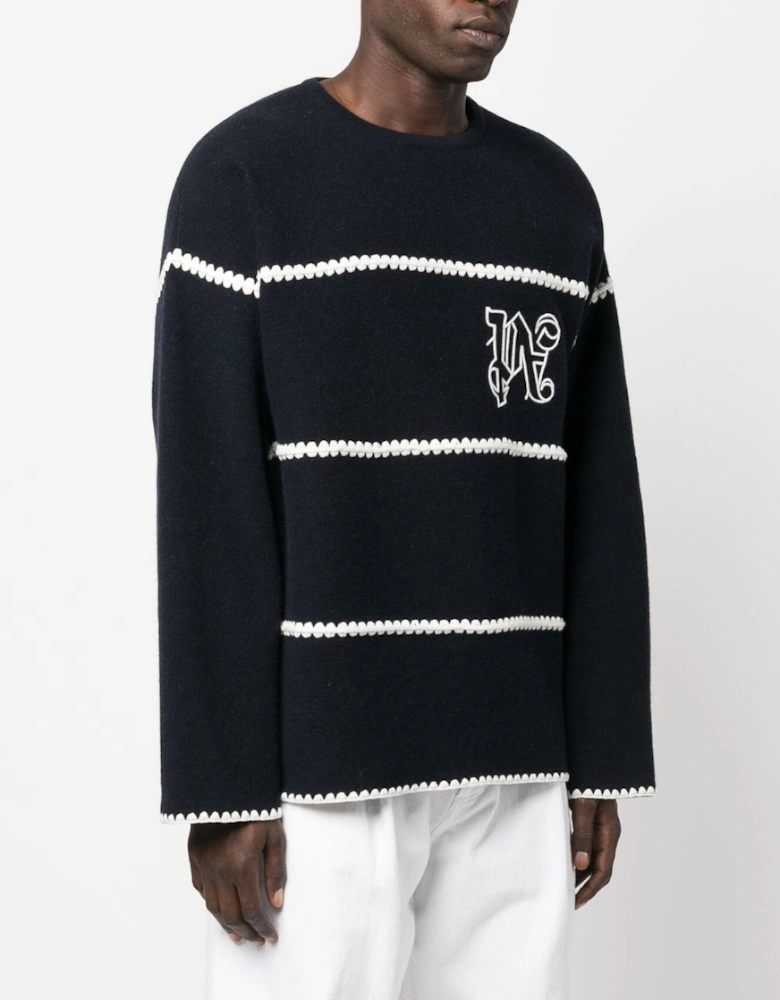 Monogram Striped Sweater Navy Blue