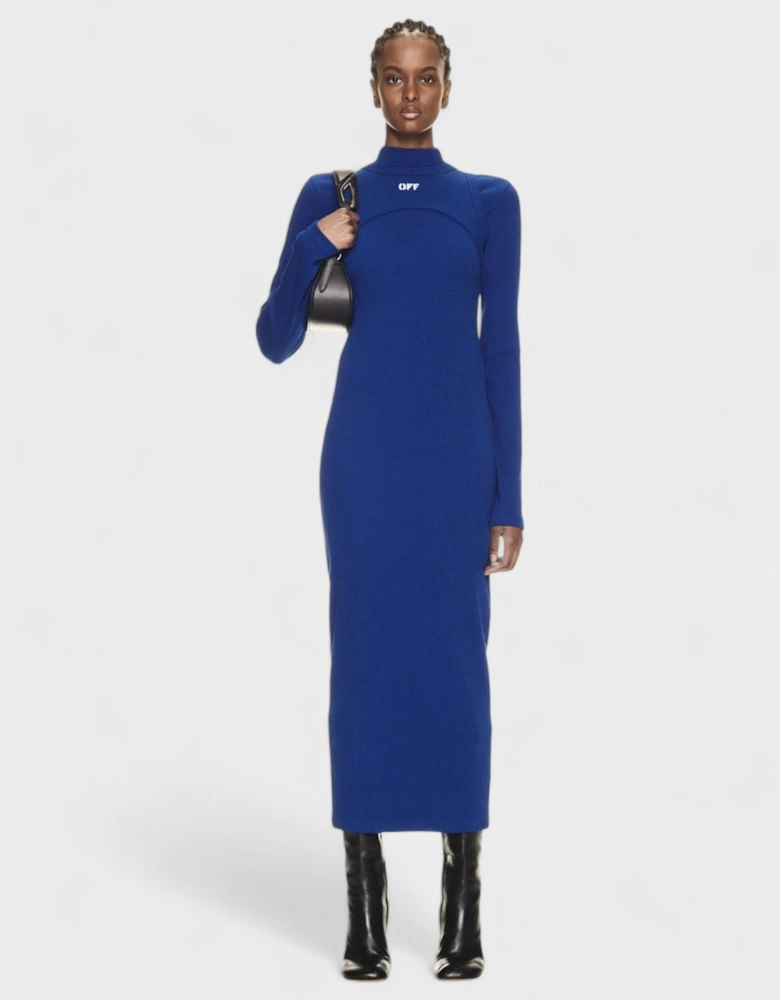 Off Stamp Rib Round Long Dress Blue
