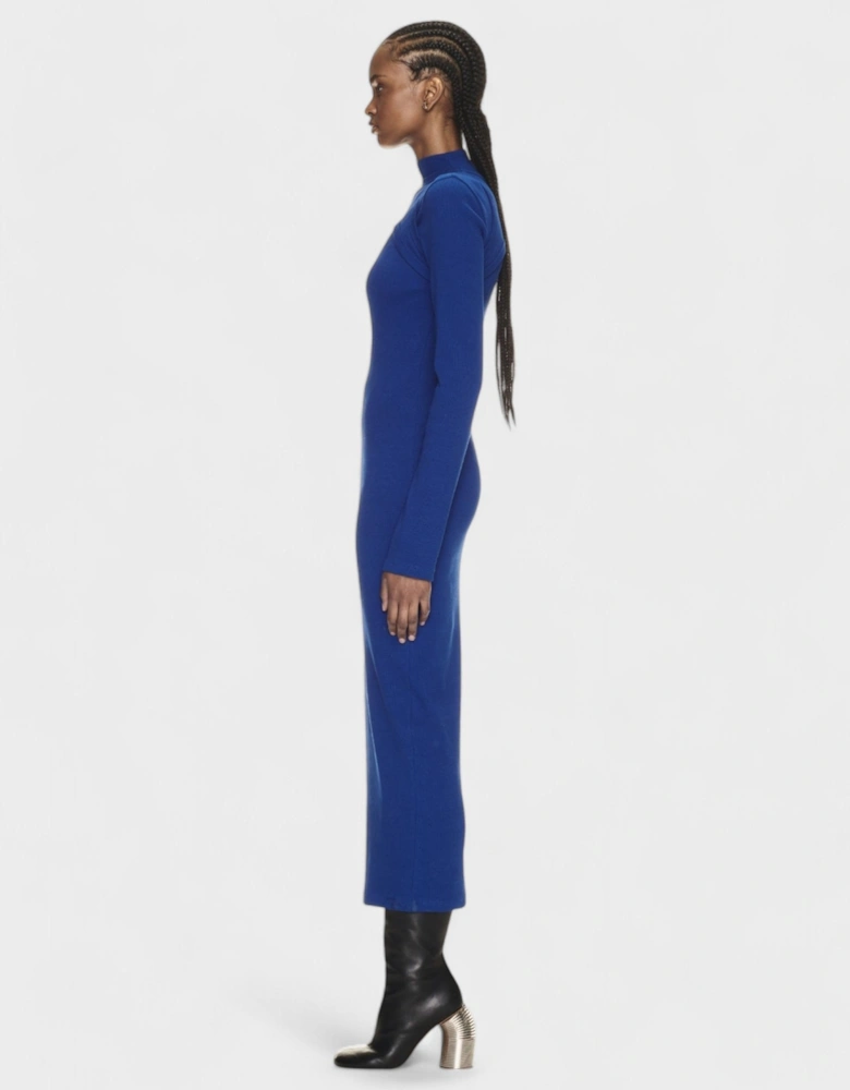 Off Stamp Rib Round Long Dress Blue
