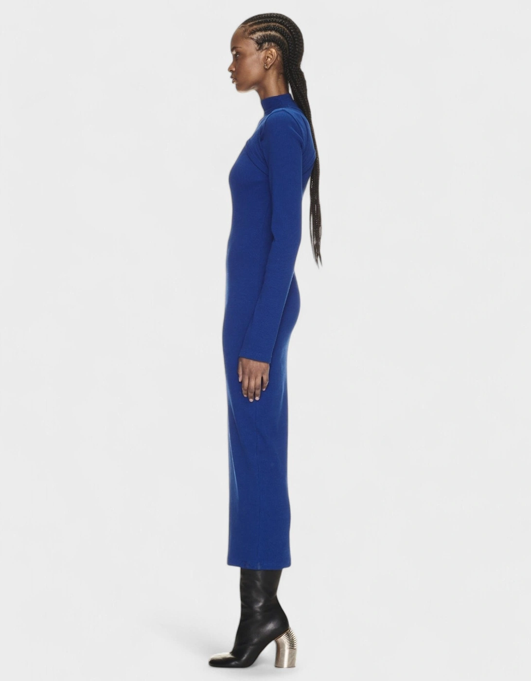 Off Stamp Rib Round Long Dress Blue