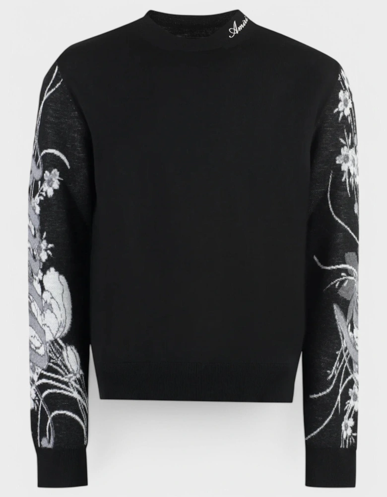 Floral Arm Print Crew Black