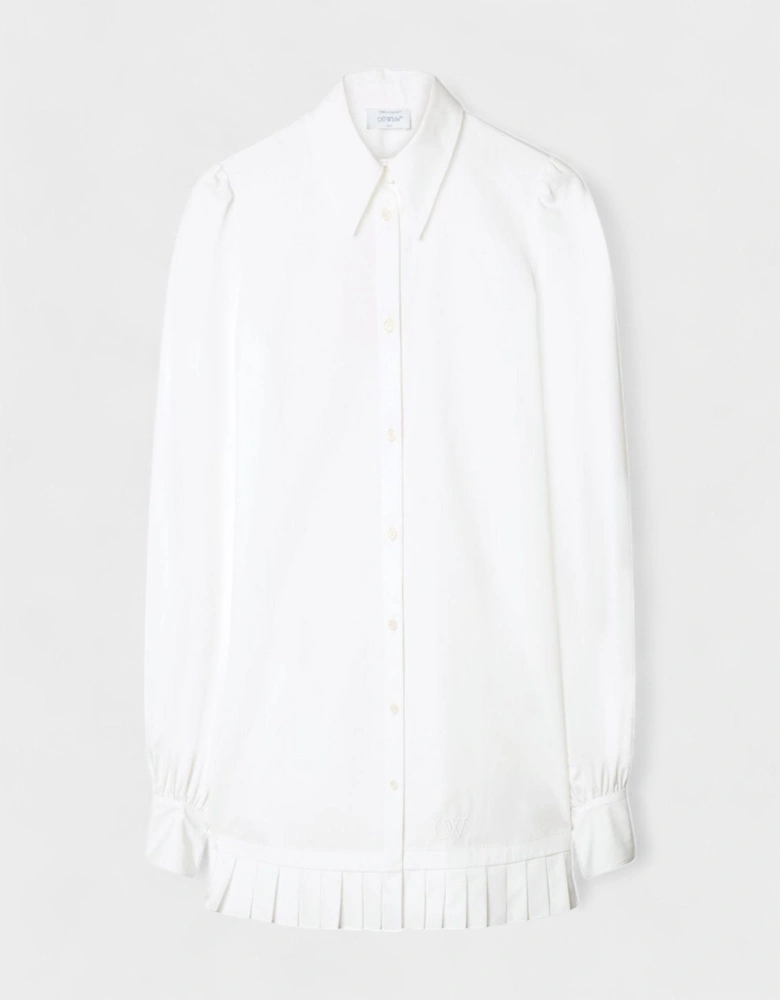 Poplin Pleat Shirt Dress White