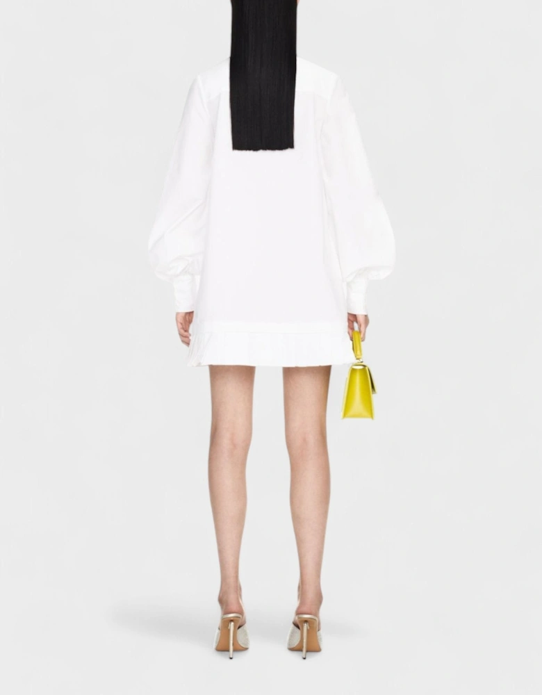 Poplin Pleat Shirt Dress White