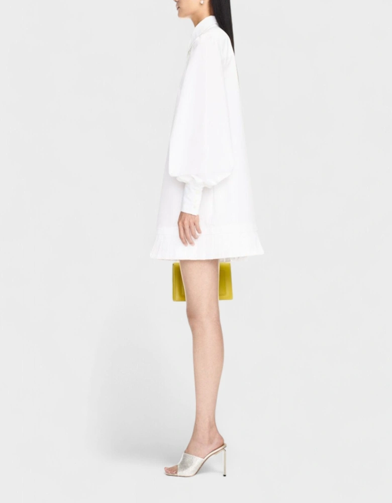 Poplin Pleat Shirt Dress White
