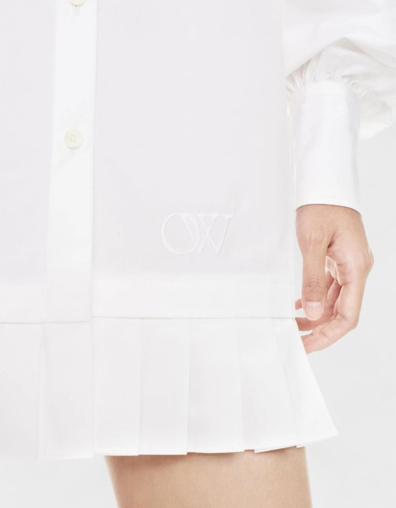 Poplin Pleat Shirt Dress White