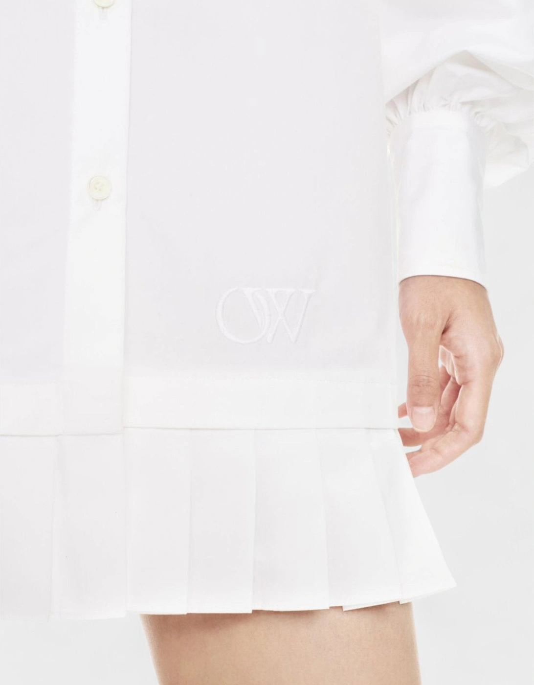 Poplin Pleat Shirt Dress White