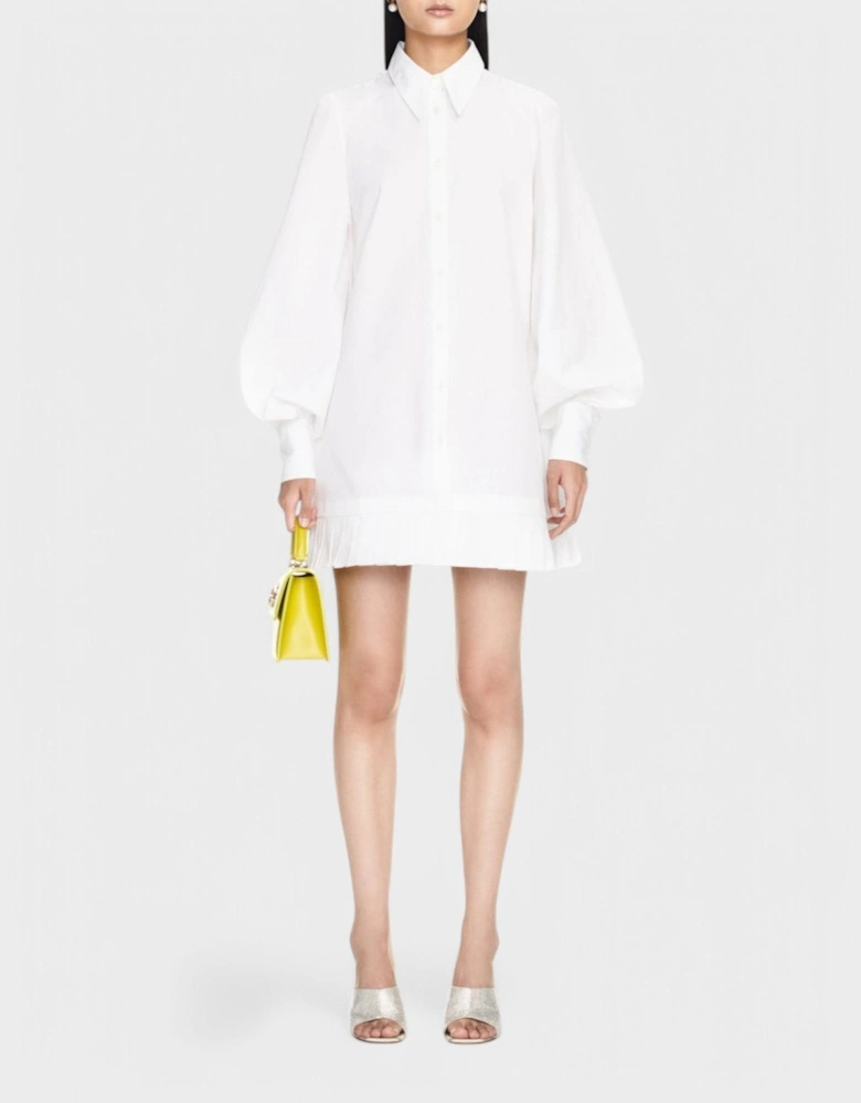 Poplin Pleat Shirt Dress White