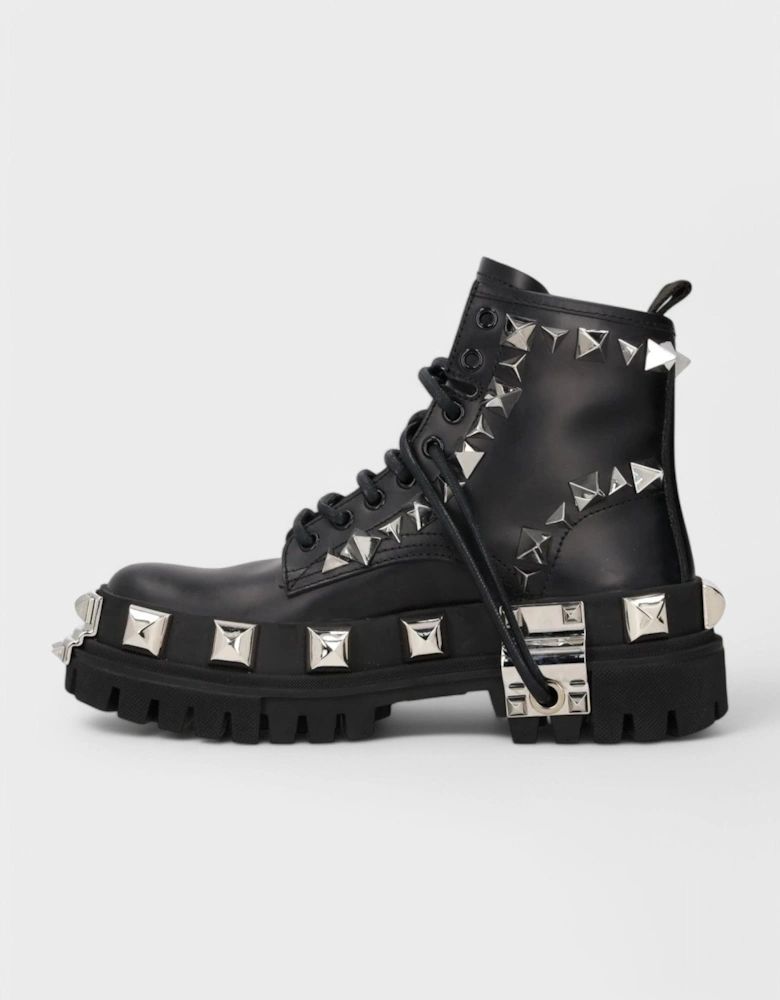 Studded Combat Boots Lace-Up Black