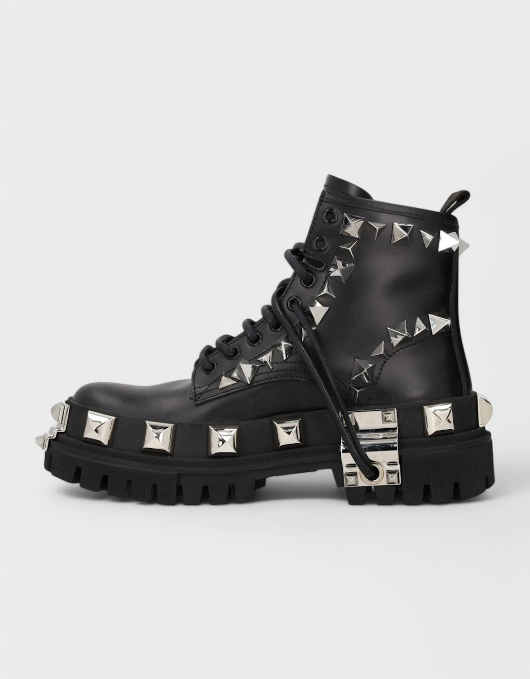 Studded Combat Boots Lace-Up Black