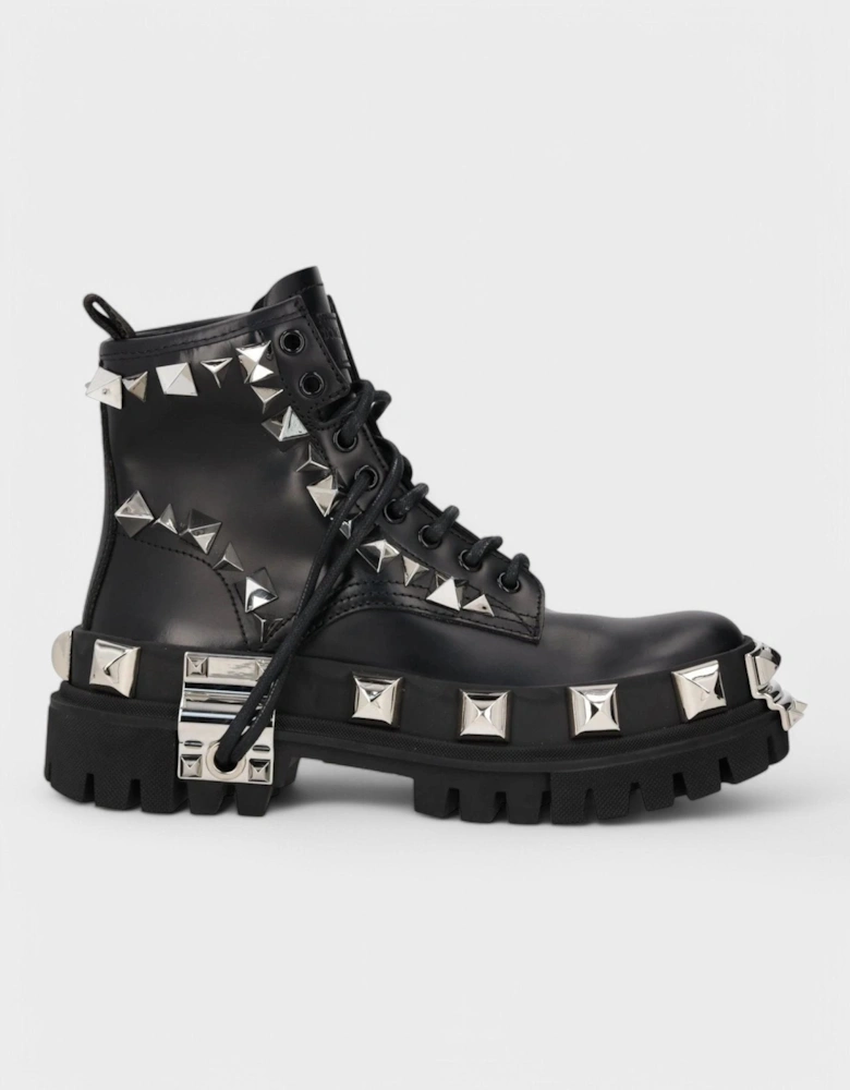 Studded Combat Boots Lace-Up Black