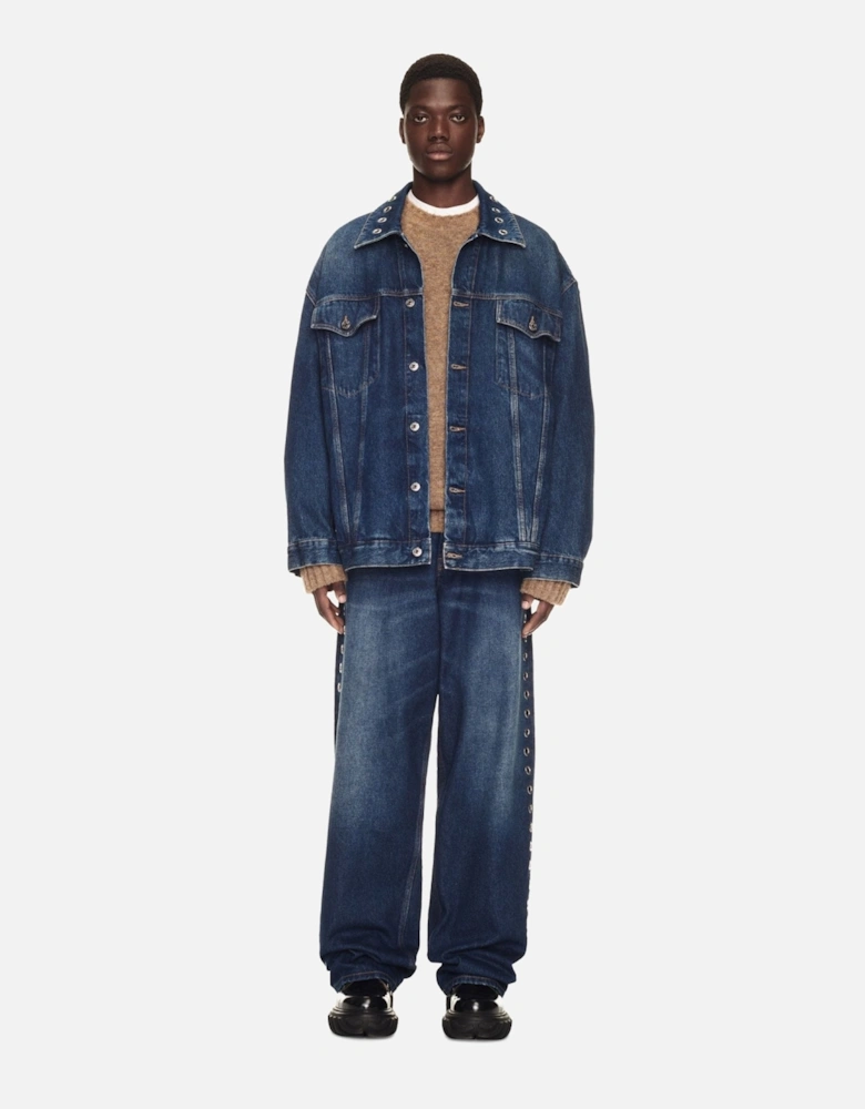 Eyelet Denim Over Jacket Medium Blue