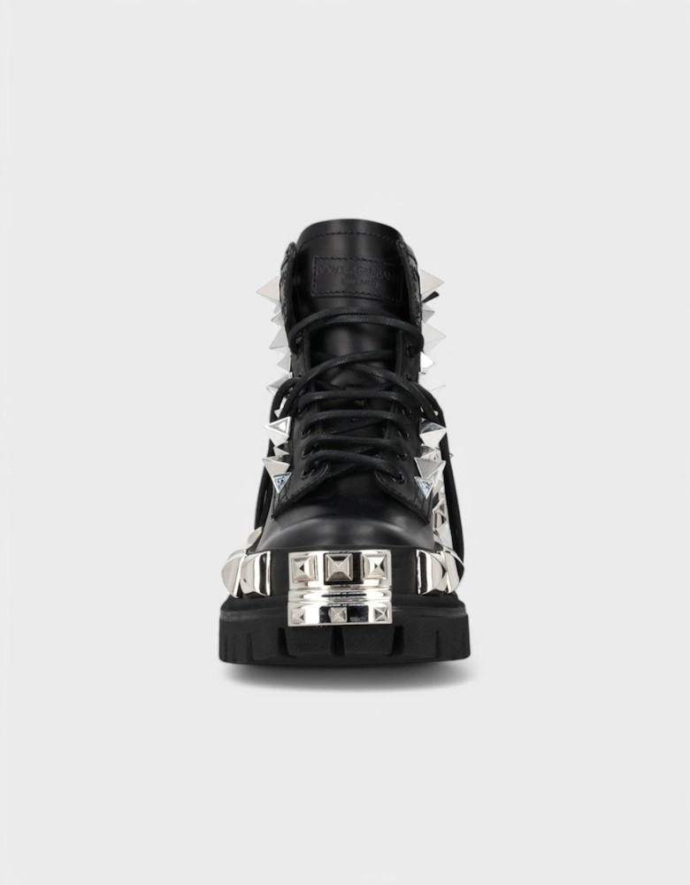 Studded Combat Boots Lace-Up Black