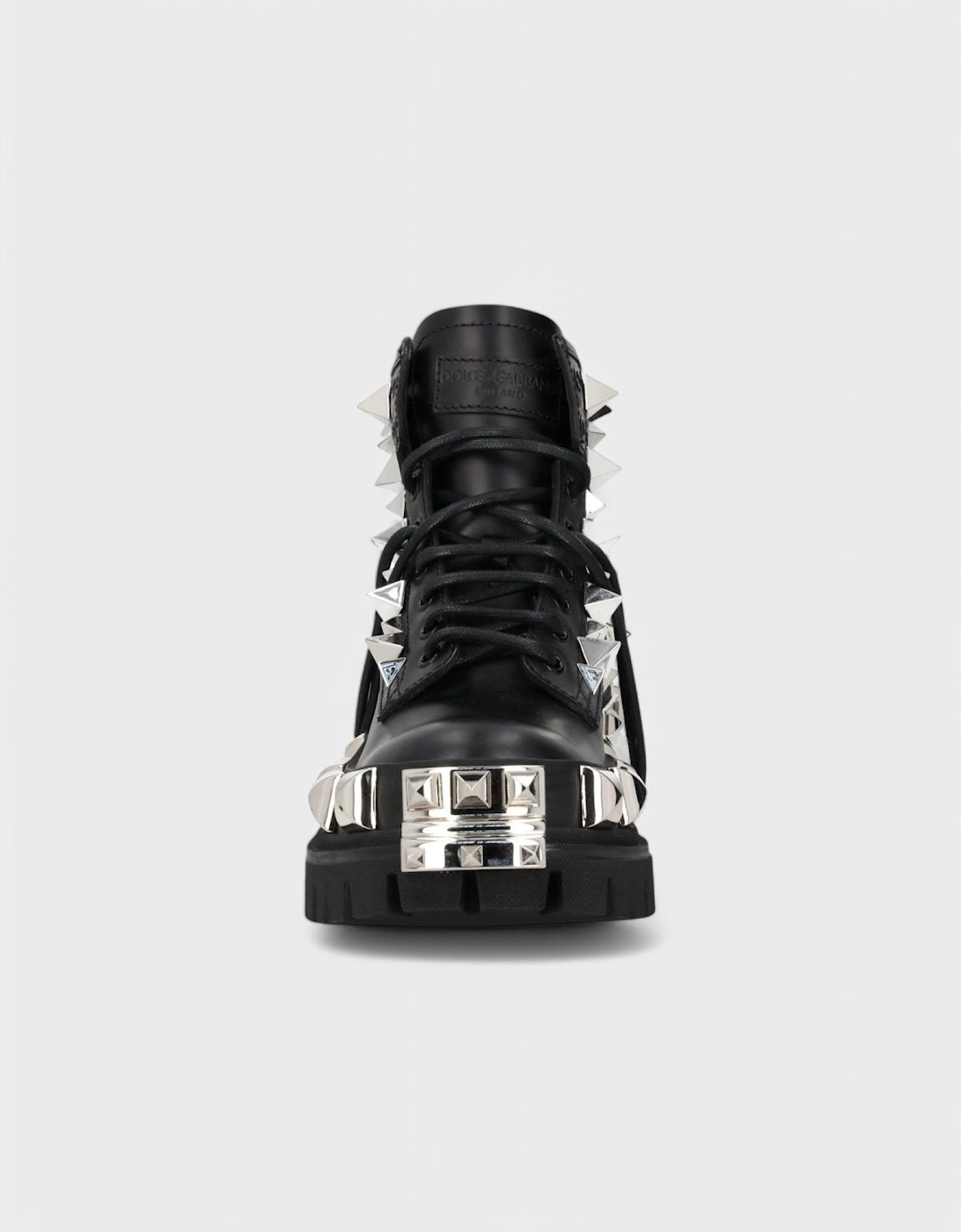 Studded Combat Boots Lace-Up Black