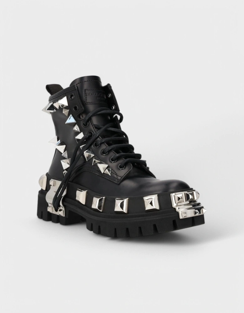 Studded Combat Boots Lace-Up Black