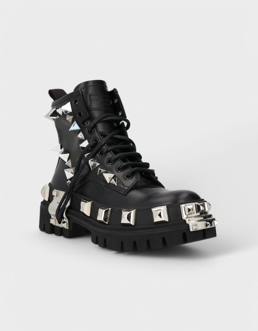 Studded Combat Boots Lace-Up Black