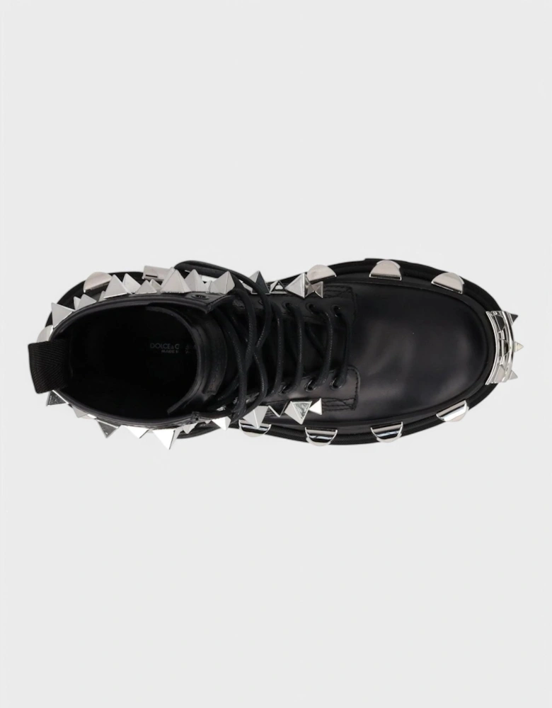 Studded Combat Boots Lace-Up Black