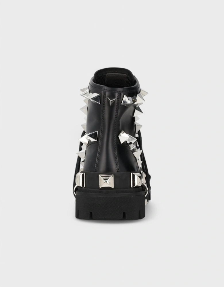 Studded Combat Boots Lace-Up Black