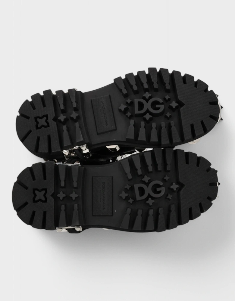 Studded Combat Boots Lace-Up Black