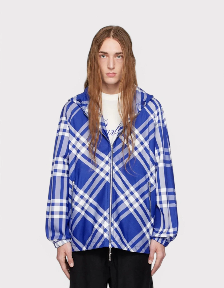 Check Pattern Hooded Jacket Blue