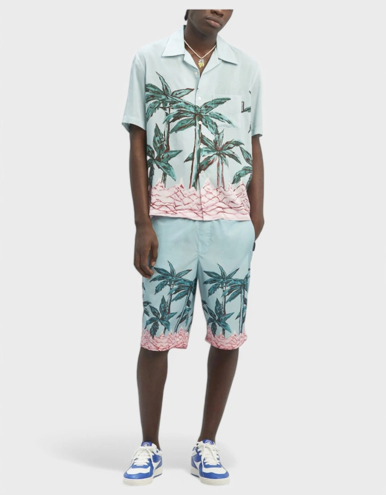 Palms Row Button Up Bowling Shirt 'Light Blue/Green'