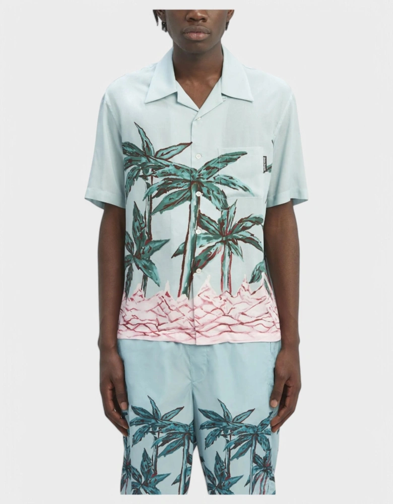 Palms Row Button Up Bowling Shirt 'Light Blue/Green'