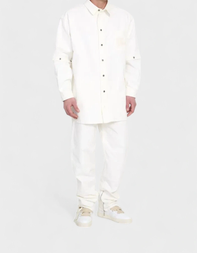 90's Logo Denim Button Overshirt White